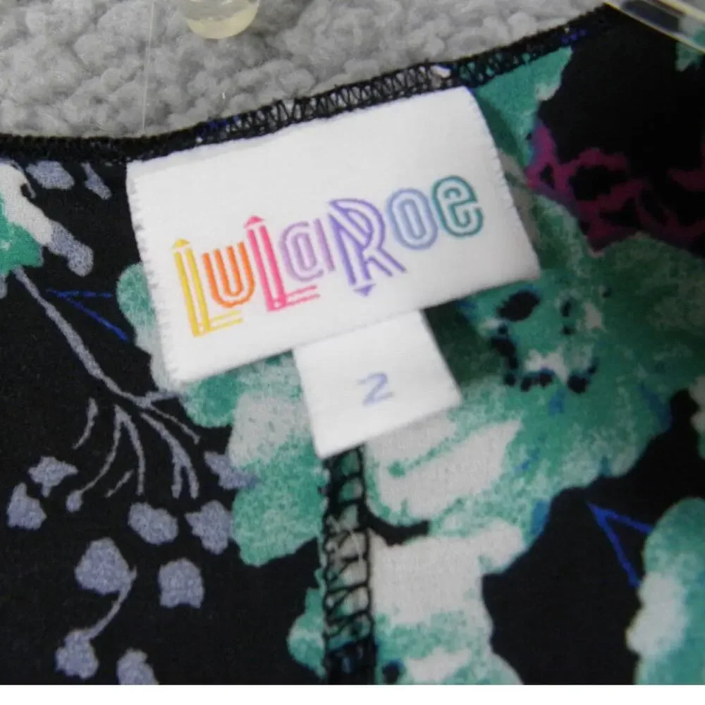 Lularoe Girls Cardigan Size 2 Floral Black and Green Print